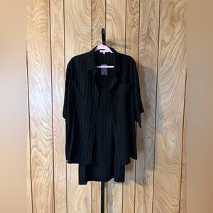 Black Pinstripe Mini Dress & Oversized Button-Down Set